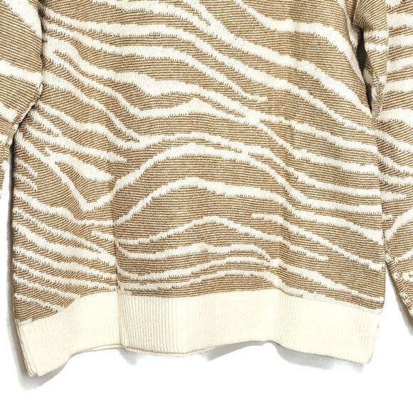 Banana Republic Zebra Print V Neck Sweater Tan Cream Animal Print Chic Cozy S - Picture 10 of 13